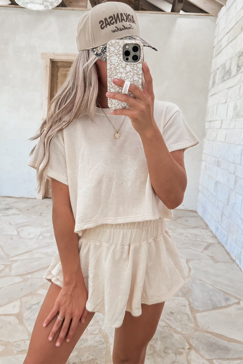 Cropped Tee and Ruffle High Waist Skort Set